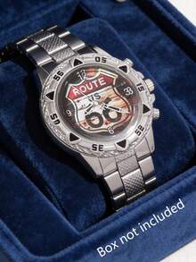 This Cool Men's Watch Set Includes Two Pieces - One Is A Quartz Wrist Watch With A Personalized "66" Numeral Dial, And The Other Is A Black Textured Wallet. The Set Features A Metal Chain Strap Watch And A 3D Textured Wallet Design, Exuding A Fashionable And Avant-Garde Style.