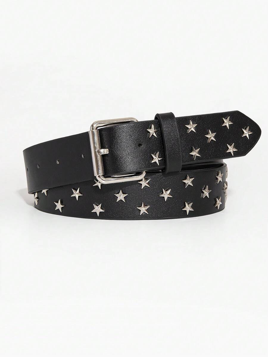 1pc Men's Black Y2K Punk Rivet Star Buckle Casual Jeans Belt, Versatile Accessory For Daily Wear - Black - View 1