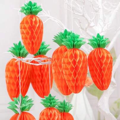 4pcs Honeycomb Paper Carrot Hanging Decor | Made Of Colorful Honeycomb Paper With Plump 3D Design | Suitable For Easter Party, Spring Birthday Celebration, Gift Packaging Decoration, And Indoor/Outdoor Door, Window Or Wreath Hanging Decoration.