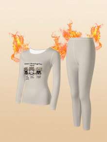 Little Bear Pattern Women's Warm Underwear Set - Round Neck Top+Pants, Winter Autumn Slimming Pattern Women's Warm Underwear Set - Round Neck Top+Pants, Winter Autumn Slimming Base - Multicolor - View 5