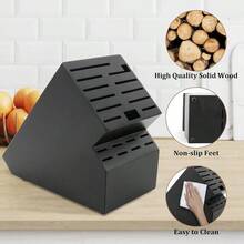 20 Slot Knife Block Storage Without KnivesAcacia Wood Universal Knife Holder For Kitchen Countertop Large Butcher Block Organizer Easy Kitchen Knife Storage Black - Black - View 6