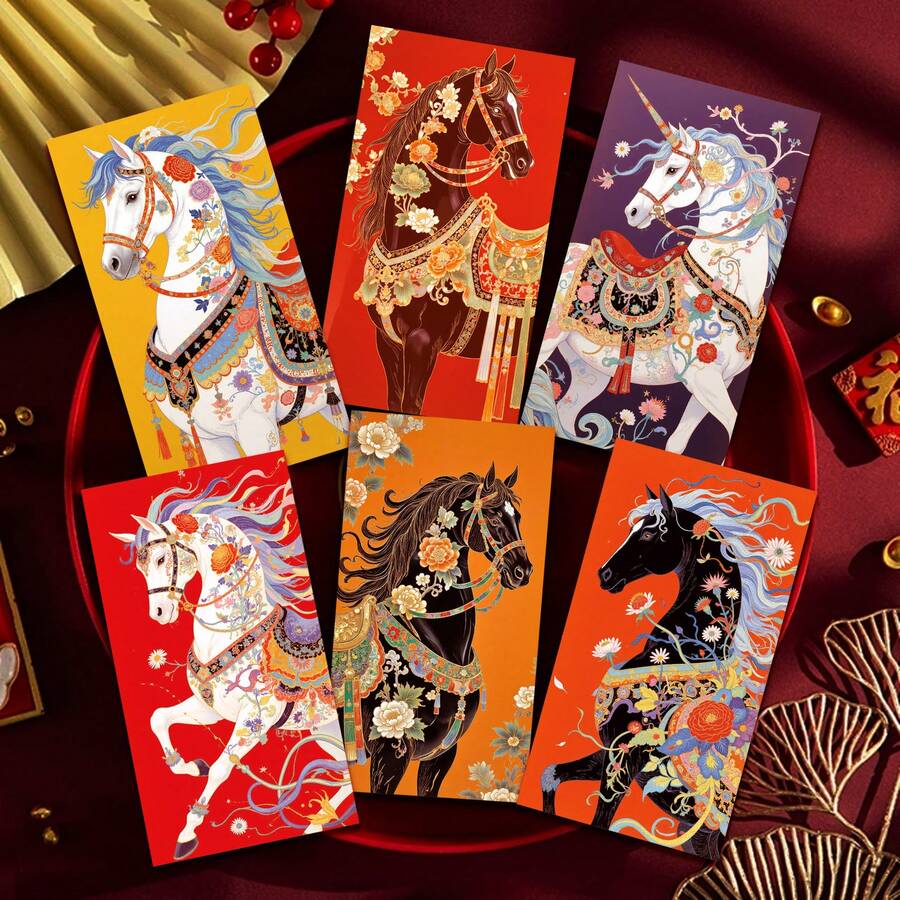 6/12/18pcs Chinese New Year Red Envelopes - Suitable For Various Occasions During Spring Festival - Can Be Used For New Year Decorations, Valentine's Day, Chinese New Year Gifts, Birthday Gifts - Best Choice For New Year, Wedding, Birthday, Spring Festival, Housewarming, Grand Opening Ceremonies! Personalized Creative Chinese New Year Lucky Red Packets - Year Of The Horse - Multicolor - View 1