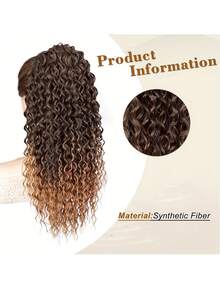 24 Inch Deep Brown Deep Wave Clip-In Ponytail Hair Extension - Heat Resistant Synthetic Fiber, Natural Curly Hair Styling Accessory, Suitable For Women's Daily Use, Daily Hairstyle Styling Accessory, Voluminous Curly Heat Resistant Fiber Wig - Brown Ombre - View 6
