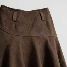 休闲优雅不对称/不对称仿麂皮裙，秋冬 - 咖啡棕 - 查看 7