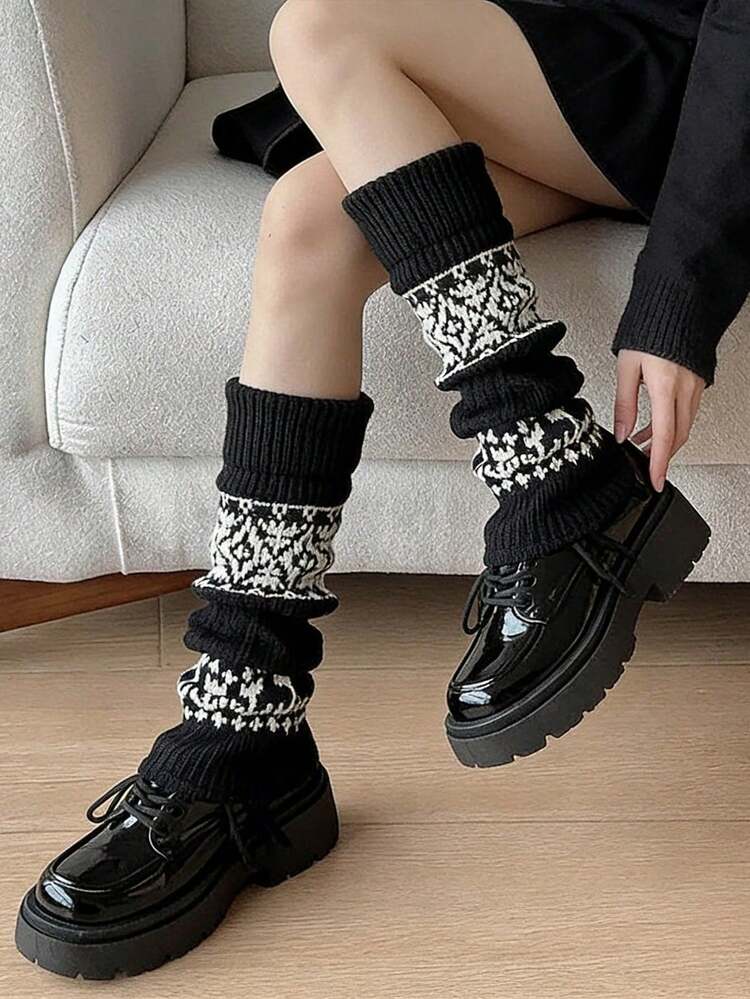 جوارب من الفليس الفاخر، دافئة للخريف/الشتاء للارتداء مع بوت الثلج والسراويل الضيقة، أكمام سميكة للساق متعددة الألوان، للنساء - جوارب جاكار - مشاهدة 17