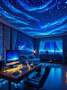 1pc LED Aurora Galaxy Projector, USB-Powered Plastic Bedroom Night Light, With Multi-Color Remote Control, Suitable For Room Decoration, Christmas, Valentine's Day, Camping, And Wedding Use - 多色光 - 查看 3