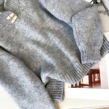 High-Quality Gray Turndown Collar Horn Button Sweater For Women, Solid Color Knitted Top For Home Wear, Autumn/Winter - Grey - View 9