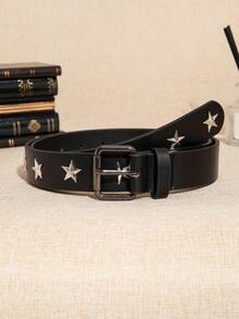 1pc Men's Black Y2K Punk Rivet Star Buckle Casual Jeans Belt, Versatile Accessory For Daily Wear - Black - View 2