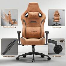 Cadeira Gamer Ergonômica Devoko Com Acabamento, Apoio De Braço 3D, Almofada Lombar E Encosto De Cabeça Em Espuma Viscoelástica, Capacidade Máxima De Carga De 200 Kg, Encosto Ajustável (90-135°) - Laranja Coral - Ver 7