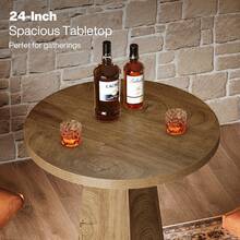 LITTLE TREE Bar Table, 37.4" High Round Pub Table For Small Bars, Dining Room, Kitchen, Rustic Brown (Only Table) - Rustic Brown - View 10