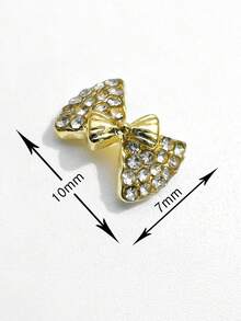 10pcs Rhinestone Bow Design Alloy Faux Pearl Nail Art Decorations, 3D Metallic Butterfly DIY Accessories Suitable For Girls And Women Nails - Multicolor - View 4