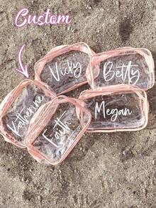 Personalized Makeup Bag, Beach Wedding Gift, PVC Transparent Cosmetic Bag, Toiletry Bag, Bridesmaid Gift, Summer Holiday Gift, Bachelorette Party Gift, Multi-Functional, Space-Saving, Monogram Design, Elegant, Fashionable, Tidy, Minimalist, Casual, Basic, Unique Treasure, Gift For Girls - Multicolor - View 5
