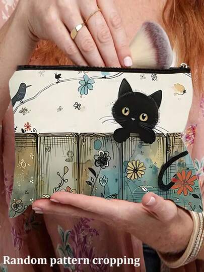 Bolsa de maquillaje con diseño de gato lindo, bolsa de almacenamiento de cosméticos, bolsa de maquillaje plegable y bolsa de aseo para viajes - regalo perfecto para mujeres, maestras y amigas. Regalo de moda, cierre con cremallera conveniente, regalo ideal para amantes y hermanas, bolsa de maquillaje portátil, estuche para lápices de estudiante, bolsa de cosméticos, bolsa con cremallera, estuche para lápices de viaje, bolsa para snacks - bolsa multifuncional