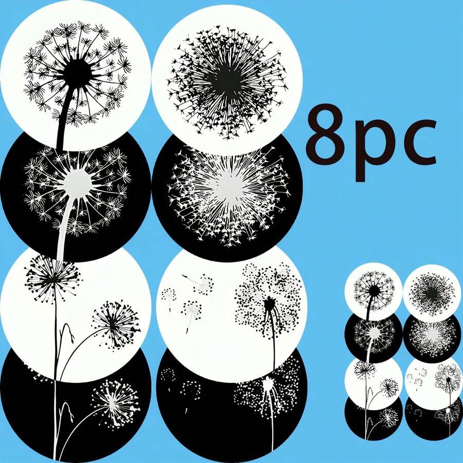 8pcs/Set Dandelion Wooden Coasters, Perfect For Spring/Summer, Suitable For Cups & Mugs, Tabletop Protection - Ideal For Home Decor, Office, Kitchen, Bar & Cafe, Creative Gift & Good Idea, Available In 1 Set Or 2-3 Sets - Black - View 1