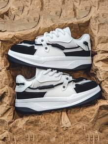 男士百搭休闲白色运动鞋，厚底运动鞋，四季皆宜 - 黑與白 - 查看 11