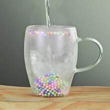 Taza de vidrio de doble capa con patrón de flores creativas, taza de café con aislamiento de borosilicato alto, vasos de cocina, accesorios para el hogar - Púrpura estrellado - Ver 6