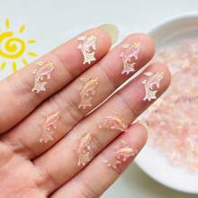 100个全新12*15mm可爱闪亮卡通金鱼树脂工艺品，平底装饰，珠宝制作，发饰 - 淺粉色 - 查看 6