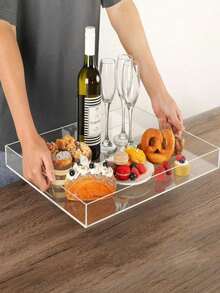 Large Acrylic Tray With Handle, Acrylic Serving Tray For Food, Drinks, Snacks And Appetizers, Rectangular Tray, Coffee Table Tray, Acrylic Makeup Organizer Box, Suitable For Coffee Table, Footstool And Outdoor Use
