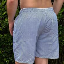 Men's Bermuda Shorts, Thick Tactel Fabric, Striped, Drawstring, Knot Detail. - Navy Blue - View 4