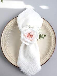 1 pieza Anillo de servilleta de rosa artificial de madera, decoración de mesa de comedor para boda, fiesta, baile de graduación, cena, decoración rústica de mesa - Multicolor - Ver 3