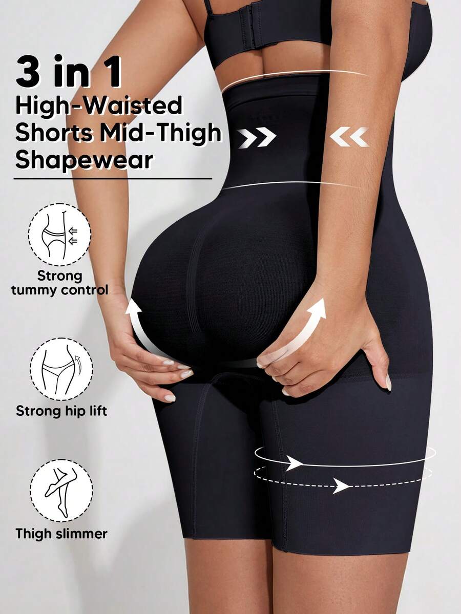 Quần short định hình dáng người dành cho nữ, màu trơn, cạp cao, ôm sát. - màu đen - Xem 1