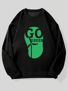 Men's Casual Crew Neck Sweatshirt With  Pattern - Black - View 6