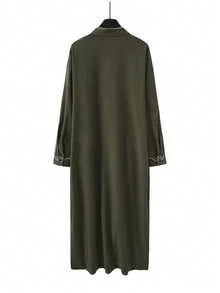 斋月男士长袍，长袖刺绣立领设计，橄榄绿卡夫坦长袍，阿拉伯男士时尚服装，适合作为斋月礼物、节日和正式场合穿着。 - 橄欖綠 - 查看 3