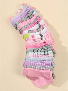 10 Pairs Baby Candy Color Random Star, Stripe, Heart, Rainbow, Bubble Pattern Soft Comfortable Elastic Mid-Calf Socks, Spring/Autumn - Multicolor - View 3
