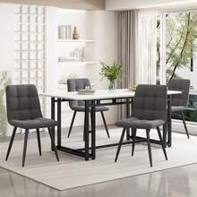 140x80cm Lightweight Luxury Dining Table (1-Pc), Metal Frame, Rectangular Dining Table, Modern Kitchen Table With Metal Legs For Dining Room/Living Room, Black Table Legs - Black and White - View 12