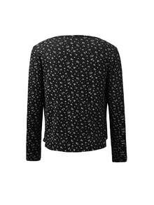 甜美火辣女孩黑色花卉蕾丝长袖开衫外套搭配吊带背心，两件套，春假必备 - 黑色 - 查看 8