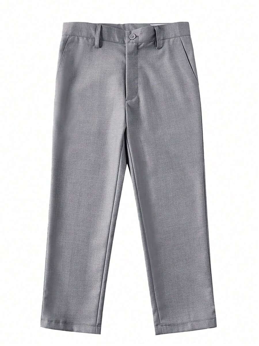 Boys' Formal Pants, Flat Front, School Uniform Trousers, Light Gray, Size 4-16 Years - Light Grey - View 1