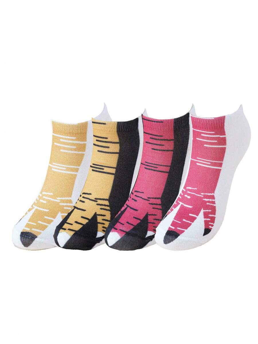 1/4 Pair Funny Chicken Claw Print Ankle Socks, Unisex Novelty Animal Pattern Breathable Moisture-Wicking Socks, Suitable For Home, Pajama Parties, Pranking Friends, Couples Gifts - Multicolor - View 1