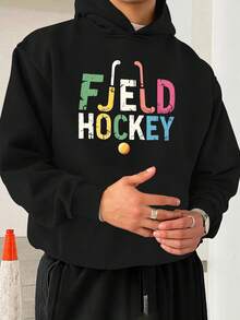 sweat-shirt à capuche oversize pour hommes - Impression couleur HOCKEY SUR GAZON, manches longues, coupe décontractée, tissu non extensible, pour les sports et les loisirs, tenue casual | Design sportif | Coupe confortable, GRANDE TAILLE - Blanc - Voir 4