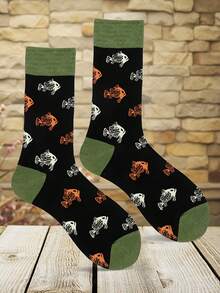 1 Pair Men's Animal Graphic Mid-Calf Socks, Panda, Koala, Bug, Fish Graphic Socks, Suitable For Daily Wear - Multicolor - View 2
