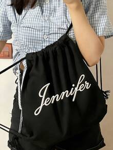Customizable Name Minimalist Backpack, With Drawstring Pocket, Casual Foldable Shoulder Bag, With Dual Shoulder Straps And Buckle, Large Capacity Sports Bag, Drawstring Bag, Multi-Functional Lightweight Casual Bag, Reusable Travel Bag, Suitable For Fitness, Dance, Commuting And Outdoor Sports (2 Color Options), New Year Gift, Valentine's Day Gift - Multicolor - View 7