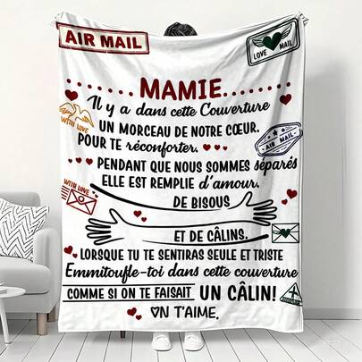 Omas warmes Wintergeschenk - Weiche, kuschelige, temperaturhaltende Flanelldecke mit französischem Slogan, Air Mail Love Edition, Mehrfachgrößen für Sofa & Schlafzimmer, Neujahrgeschenk