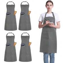4 Pack Chef Apron, Adjustable Apron With 2 Pockets, Unisex Personalised Apron For CooFKing, Kitchen, Restaurant,Grey - Grey - View 1