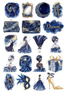19Pcs Watercolor Blue Starry Sky Ball Girls Retro Beach Summer Stickers For Scrapbook Junk Journal Collage DIY Crafts Motorcycle Helmet Bicycle Desktop Phone Case - Multicolor - View 9