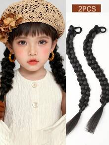 2PCS Braid Ponytail Extensions With Rubber Band Straight Wrap Around Braid Hair Ponytail Natural Synthetic Hair Piece For KIDS - Multicolor - View 9