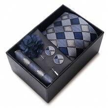4-Piece/Set High-Quality Classic Blue Men's Tie Gift Box, An Ideal Choice For Men's Suit Accessories, Suitable For Holidays, Weddings, And Business Work