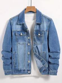 Men Plus All-Season Versatile Casual Denim Jacket - Blue - View 1