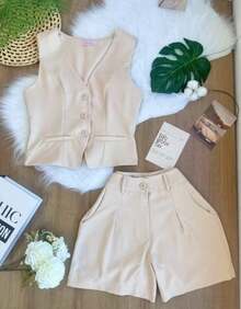 Elegant Casual Party Sexy Pocket Buttons Front Button Beach Office - 米色 - 查看 2