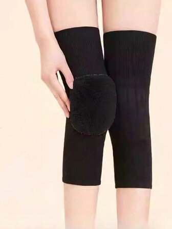 1 par de rodilleras de piel de conejo sintética gruesas, cálidas para personas mayores y alivio del dolor de articulaciones, con forro térmico para otoño/invierno