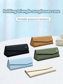 1 Peça Estojo de Óculos Triangular Dobrável da Moda, Caixa de Óculos de Couro Minimalista Portátil e Resistente à Pressão - multicolorido - Visão 9