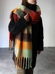1 chiếc khăn choàng cổ cashmere giả kẻ caro cổ điển dành cho nữ, thời trang thu đông sang trọng, dày dặn và ấm áp, thích hợp cho các hoạt động ngoài trời hàng ngày, ngày tuyết rơi, đi bộ đường dài, hẹn hò và tụ tập vào mùa đông - Nhiều màu - Xem 8
