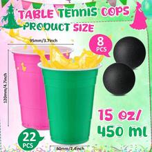 30 Pcs Cup Table Tennis Game Set 22 Plastic Party Cups 15 Oz And 8 Black Balls Reusable Pink And Green Cups Ball Game Drinks Picnics Birthday Halloween New Year Party Games Favors - 30 + Pink and Green + Classic - View 3