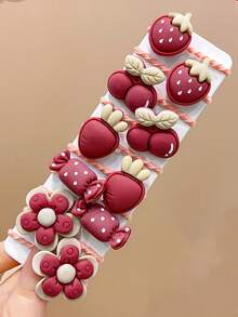 10pcs/Set Colorful Flower & Fruit Hair Scrunchies, Elastic Hair Ties For Girls, Suitable For Daily Wear - Multicolor - View 3