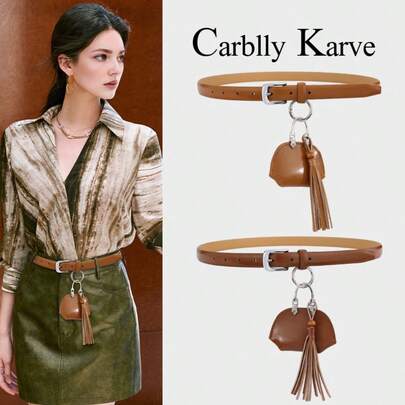 1条女士纯色波西米亚风PU皮革细腰带