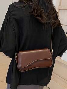Valentine's Day Gift, Fashionable And Casual Minimalist Flip Square Bag, Suitable For Girls, Female College Students, And The Workplace, Perfect For Office, Campus, Work, Business, Commuting, Travel, And Leisure Activities, Attending Gatherings And Events - 咖啡棕 - 查看 3