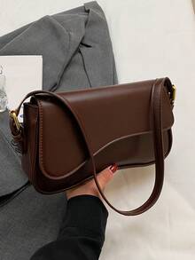 Valentine's Day Gift, Fashionable And Casual Minimalist Flip Square Bag, Suitable For Girls, Female College Students, And The Workplace, Perfect For Office, Campus, Work, Business, Commuting, Travel, And Leisure Activities, Attending Gatherings And Events - 咖啡棕 - 查看 7